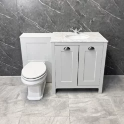 Salisbury Traditional 1300mm Light Grey Vanity Set Inc Toilet & Marble Worktop 11 Salisbury Traditional 1300mm Light Grey Vanity Set Inc Toilet & Marble Worktop -Comparethebathroom Shop Soulbury Light Grey Vanity WC Unit Front 2
