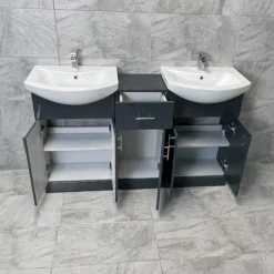 Mediterranean 1450mm Double Basin Sink Vanity Unit Set Bathroom Anthracite Gloss -Comparethebathroom Shop St Moritz 1450 Anthracite Drawers jpg webp
