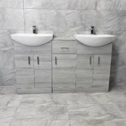 Mediterranean 1450mm Double Basin Sink Vanity Unit Set Bathroom Grey Ash Finish