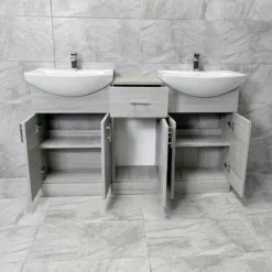 Mediterranean 1450mm Double Basin Sink Vanity Unit Set Bathroom Grey Ash Finish -Comparethebathroom Shop St Moritz 1450 Grey Ash Open jpg webp