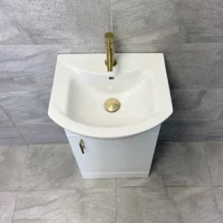 Vanity Unit Bathroom Sink Basin Storage White With Gold Brushed Brass Handles -Comparethebathroom Shop St Moritz 450 Vanity Brushed Brass Compare Basin jpg webp