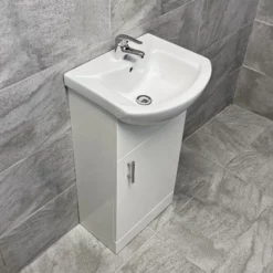 Designer Bathroom Vanity Basin Sink Unit Storage – White – Various Sizes 17 Designer Bathroom Vanity Basin Sink Unit Storage – White – Various Sizes -Comparethebathroom Shop St Moritz 450 White Side jpg webp