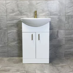 Vanity Unit Bathroom Sink Basin Storage White With Gold Brushed Brass Handles -Comparethebathroom Shop St Moritz 550 650 Vanity Brushed Brass Compare Front jpg webp