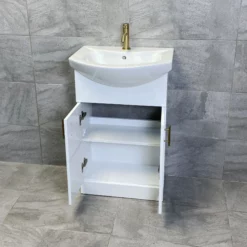 Vanity Unit Bathroom Sink Basin Storage White With Gold Brushed Brass Handles -Comparethebathroom Shop St Moritz 550 650 Vanity Brushed Brass Compare Open jpg webp