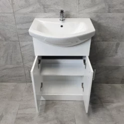 Designer Bathroom Vanity Basin Sink Unit Storage – White – Various Sizes 21 Designer Bathroom Vanity Basin Sink Unit Storage – White – Various Sizes -Comparethebathroom Shop St Moritz 550 V05 Open jpg webp 1