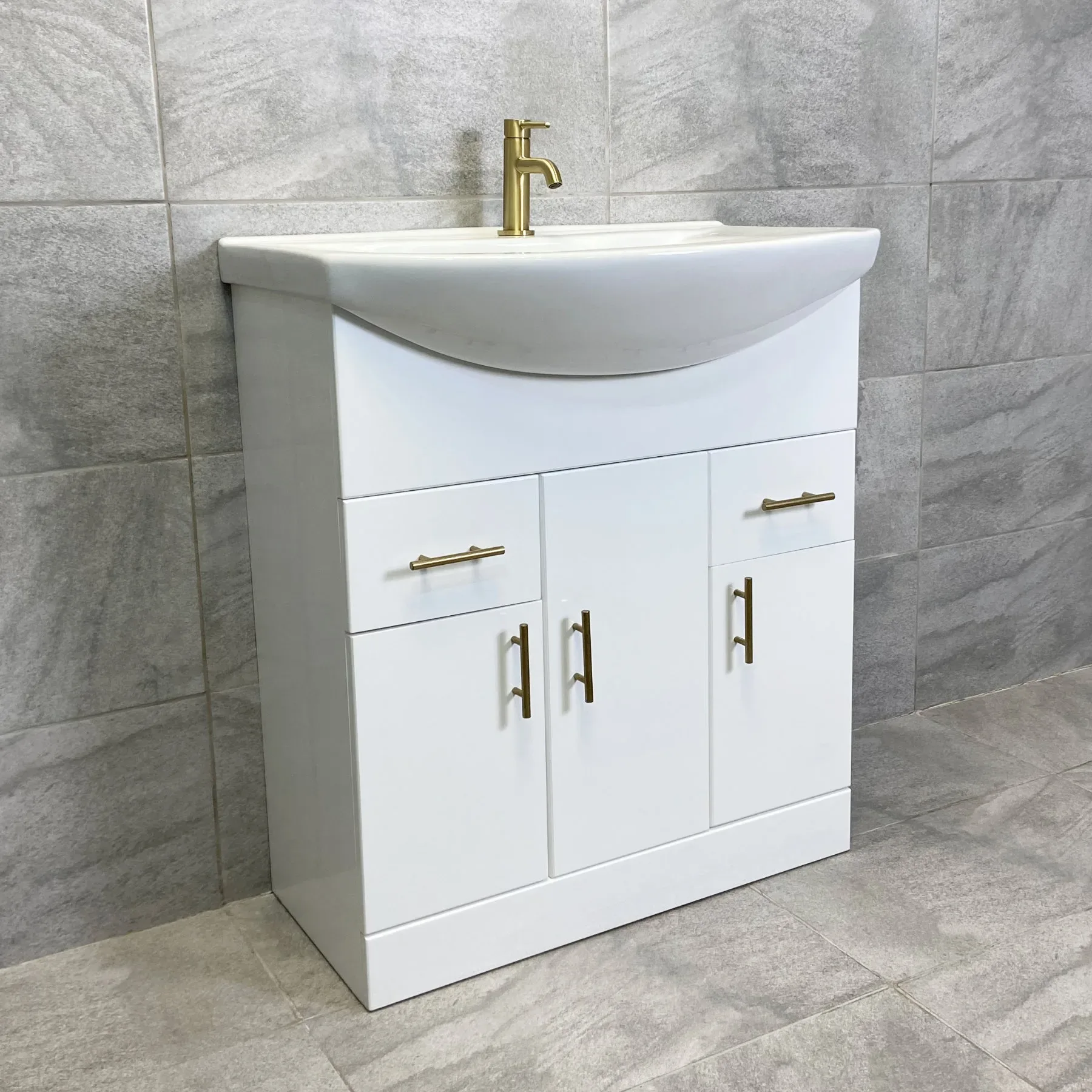 Vanity Unit Bathroom Sink Basin Storage White With Gold Brushed Brass Handles - Image 15