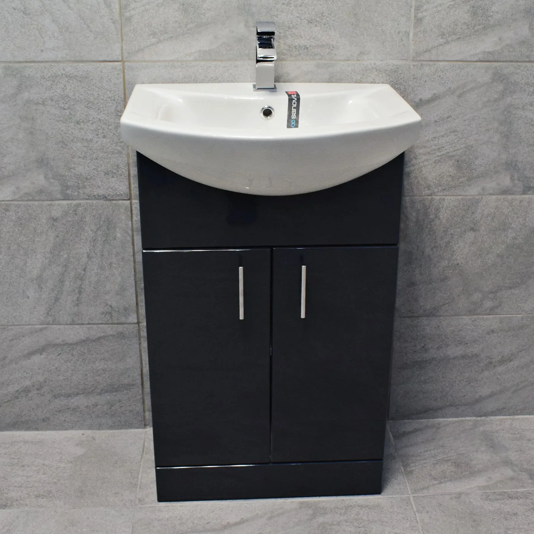 Anthracite Finish Vanity Ceramic Basin Sink Unit 550mm Bathroom Storage 3 Anthracite Finish Vanity Ceramic Basin Sink Unit 550mm Bathroom Storage