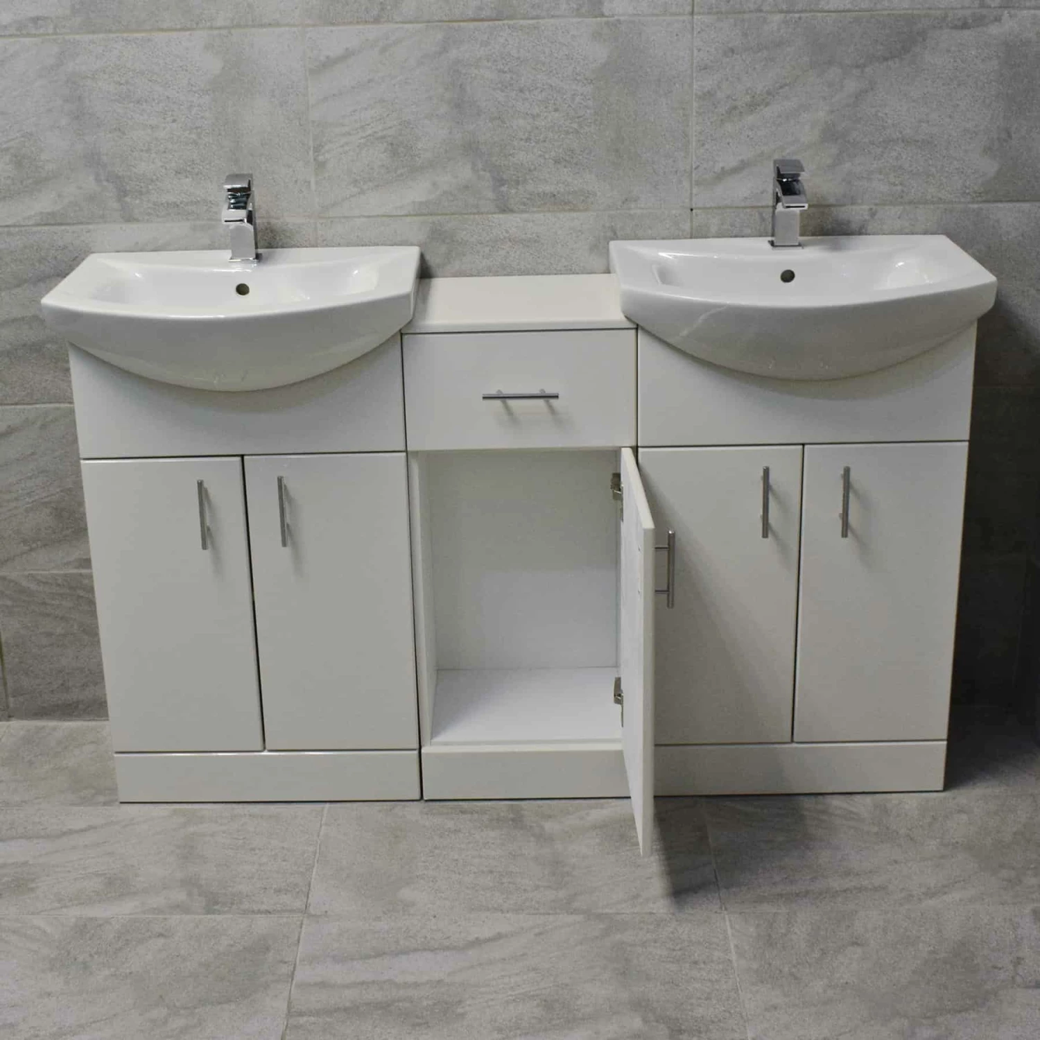 Mediterranean 1450mm Double Basin Sink Vanity Unit White Finish 4 Mediterranean 1450mm Double Basin Sink Vanity Unit White Finish - Image 2