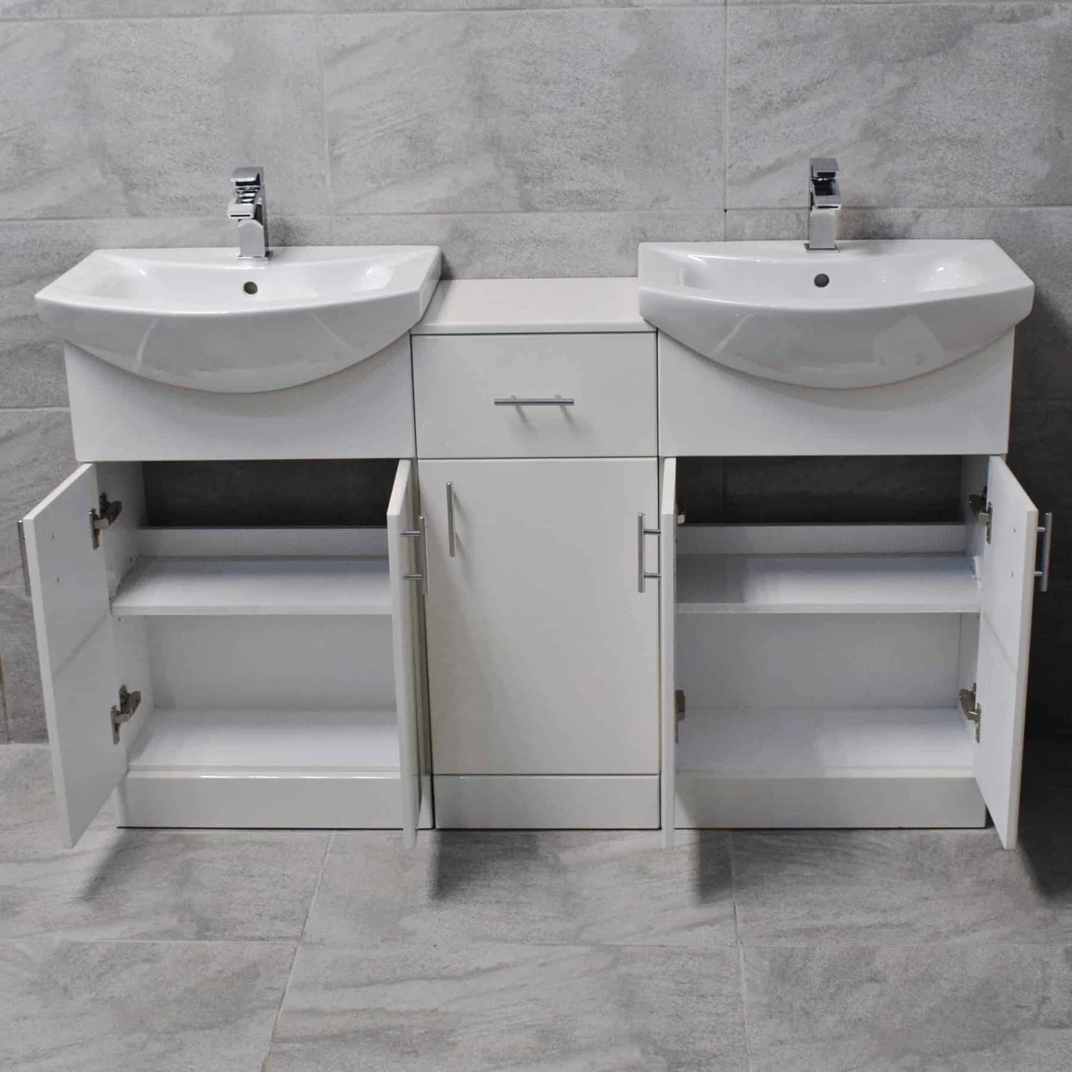 Mediterranean 1450mm Double Basin Sink Vanity Unit White Finish 5 Mediterranean 1450mm Double Basin Sink Vanity Unit White Finish - Image 3