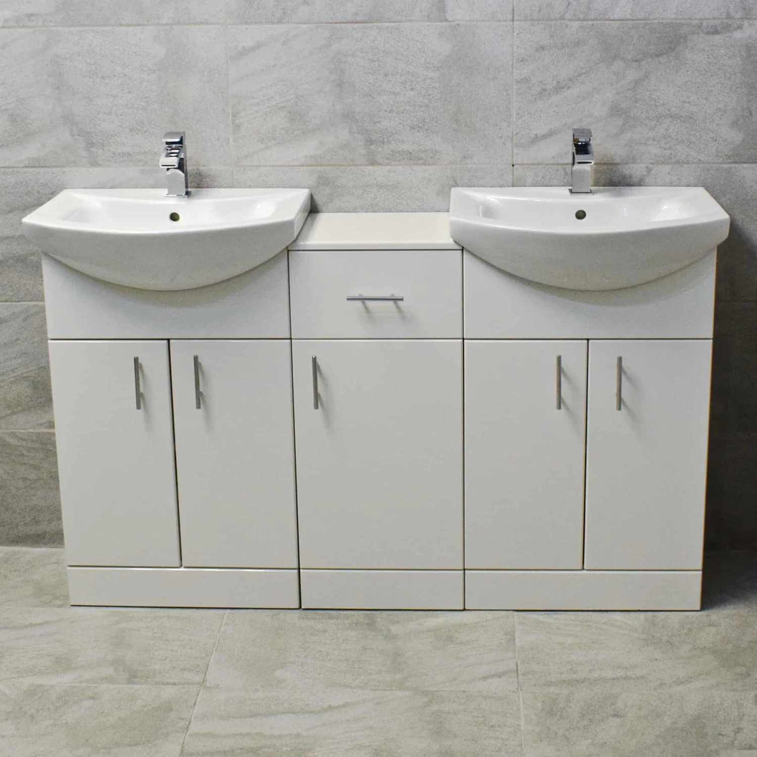 Mediterranean 1450mm Double Basin Sink Vanity Unit White Finish 3 Mediterranean 1450mm Double Basin Sink Vanity Unit White Finish