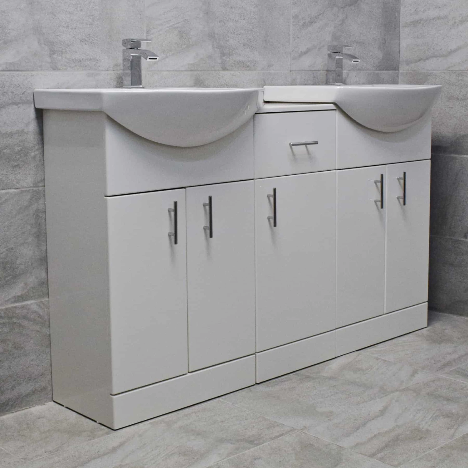 Mediterranean 1450mm Double Basin Sink Vanity Unit White Finish 8 Mediterranean 1450mm Double Basin Sink Vanity Unit White Finish - Image 6