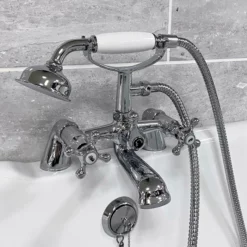 Sylvia Cross Head Traditional Bath Shower Mixer Tap Victorian Chrome Telephone