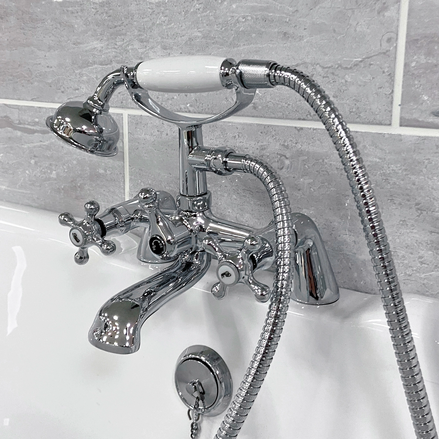 Sylvia Cross Head Traditional Bath Shower Mixer Tap Victorian Chrome Telephone 4 Sylvia Cross Head Traditional Bath Shower Mixer Tap Victorian Chrome Telephone - Image 2