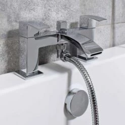 Tegan Modern Curved Bath Shower Mixer & Basin Mono Mixer Tap + Wastes