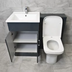 Tess Anthracite 1050mm / 1150mm Bathroom Vanity Basin Set + Square Style Toilet -Comparethebathroom Shop Tess 1050 Anthracite GinaSQ Open jpg webp