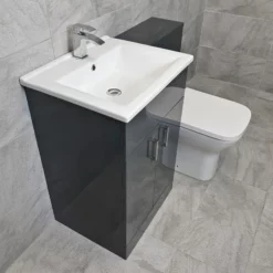 Tess Anthracite 1050mm / 1150mm Bathroom Vanity Basin Set + Square Style Toilet -Comparethebathroom Shop Tess 1050 Anthracite GinaSQ Side jpg webp