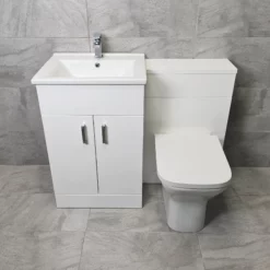 Tess White 1050mm / 1150mm Bathroom Vanity Basin Set + Square Style Toilet 11 Tess White 1050mm / 1150mm Bathroom Vanity Basin Set + Square Style Toilet -Comparethebathroom Shop Tess 1050 White GinaSQ Front jpg webp