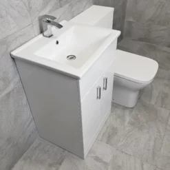 Tess White 1050mm / 1150mm Bathroom Vanity Basin Set + Square Style Toilet 14 Tess White 1050mm / 1150mm Bathroom Vanity Basin Set + Square Style Toilet -Comparethebathroom Shop Tess 1050 White GinaSQ Side jpg webp