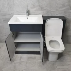 Tess Anthracite 1050mm / 1150mm Bathroom Vanity Basin Set + Square Style Toilet -Comparethebathroom Shop Tess 1150 Anthracite GinaSQ Open jpg webp
