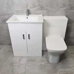 Tess White 1050mm / 1150mm Bathroom Vanity Basin Set + Square Style Toilet