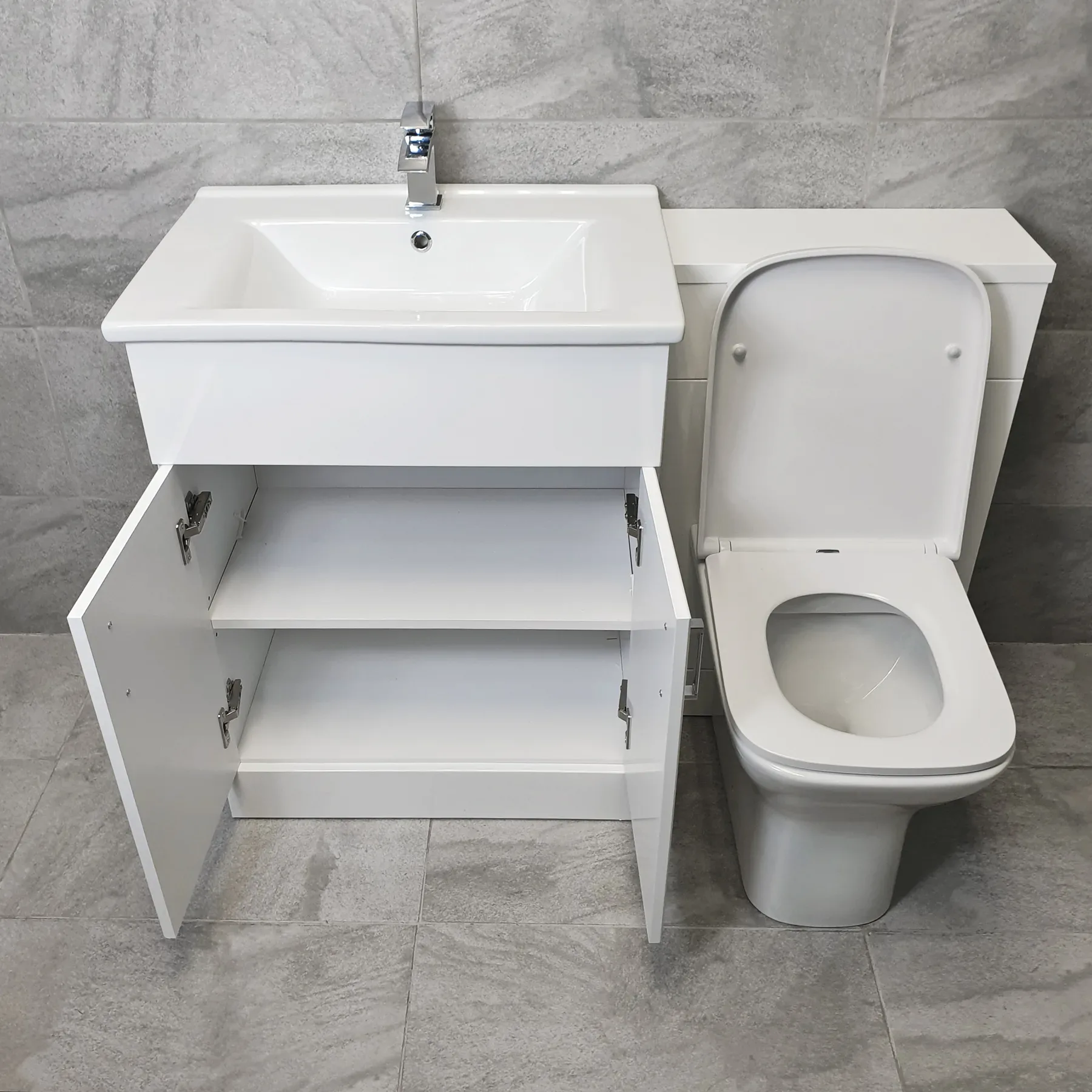 Tess White 1050mm / 1150mm Bathroom Vanity Basin Set + Square Style Toilet 4 Tess White 1050mm / 1150mm Bathroom Vanity Basin Set + Square Style Toilet - Image 2
