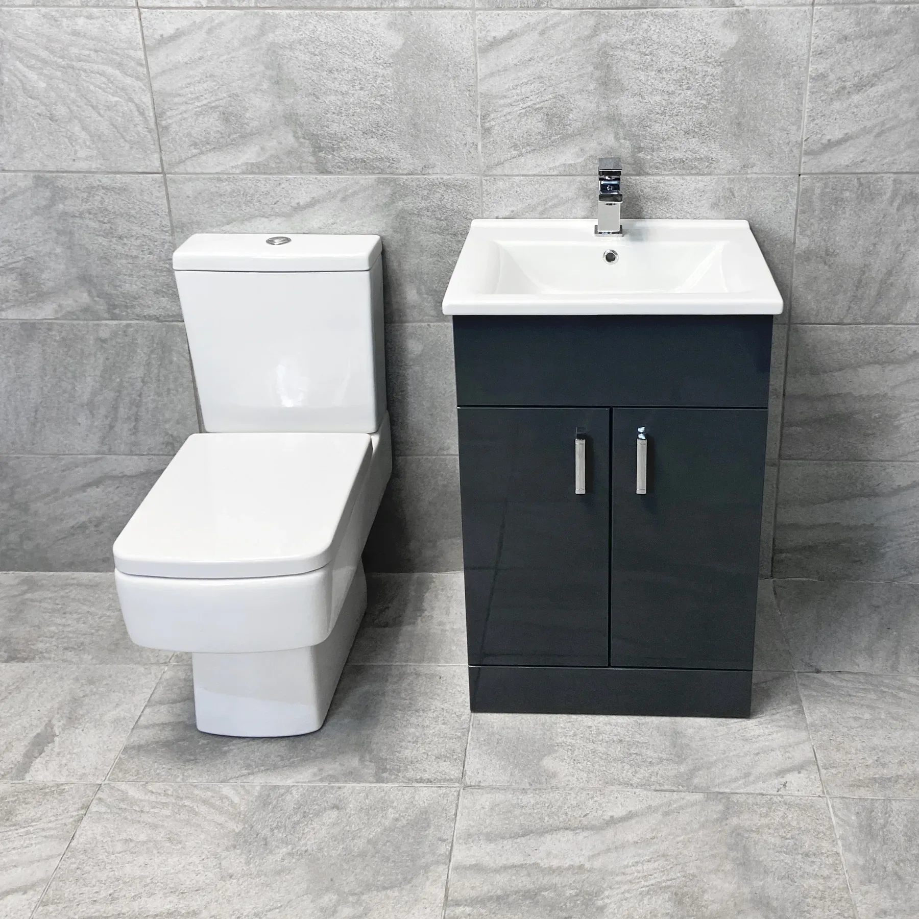 Tess Anthracite Square Vanity Unit Ceramic Basin & Bliss Square Toilet Set 4 Tess Anthracite Square Vanity Unit Ceramic Basin & Bliss Square Toilet Set - Image 2