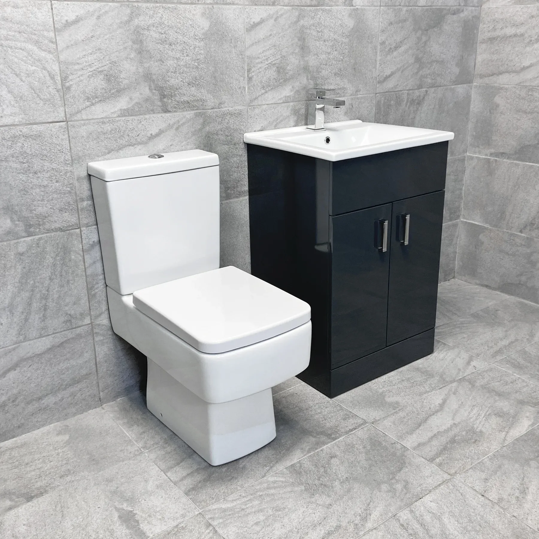 Tess Anthracite Square Vanity Unit Ceramic Basin & Bliss Square Toilet Set 8 Tess Anthracite Square Vanity Unit Ceramic Basin & Bliss Square Toilet Set - Image 6