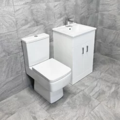 Tess White Square Vanity Unit Ceramic Basin & Bliss Square Toilet Set 12 Tess White Square Vanity Unit Ceramic Basin & Bliss Square Toilet Set -Comparethebathroom Shop Tess 550 White BlissCC Side jpg webp