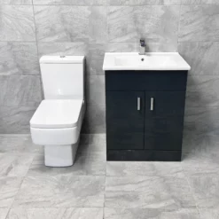 Tess Anthracite Square Vanity Unit Ceramic Basin & Bliss Square Toilet Set