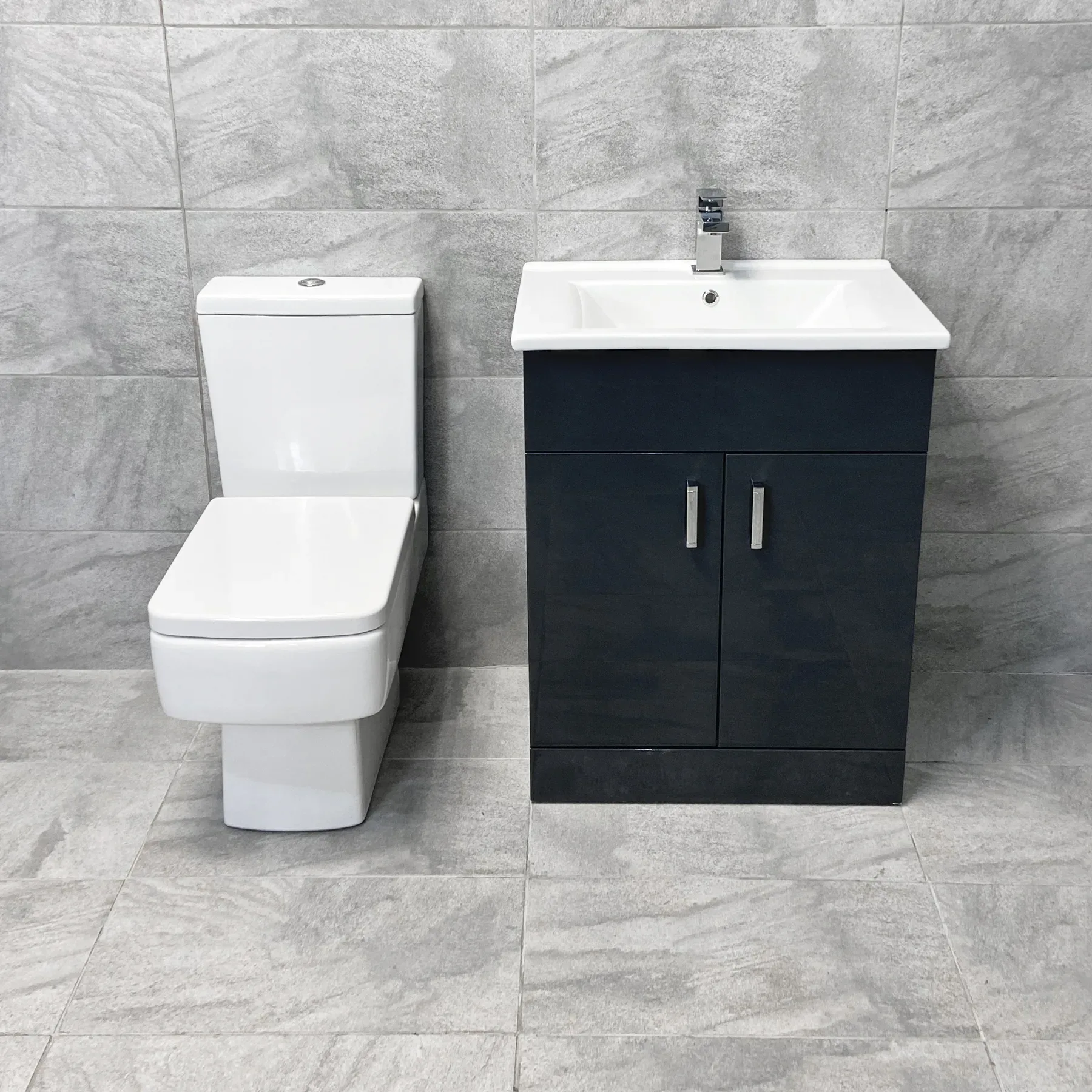 Tess Anthracite Square Vanity Unit Ceramic Basin & Bliss Square Toilet Set 3 Tess Anthracite Square Vanity Unit Ceramic Basin & Bliss Square Toilet Set