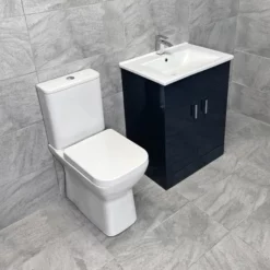 Tess Anthracite Square Vanity Unit Ceramic Basin & Meghana Comfort Height Toilet -Comparethebathroom Shop Tess 650 Anthracite Meghana Toilet Set Side jpg webp