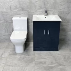 Tess Anthracite Square Vanity Unit Ceramic Basin & Short Projection Toilet Set