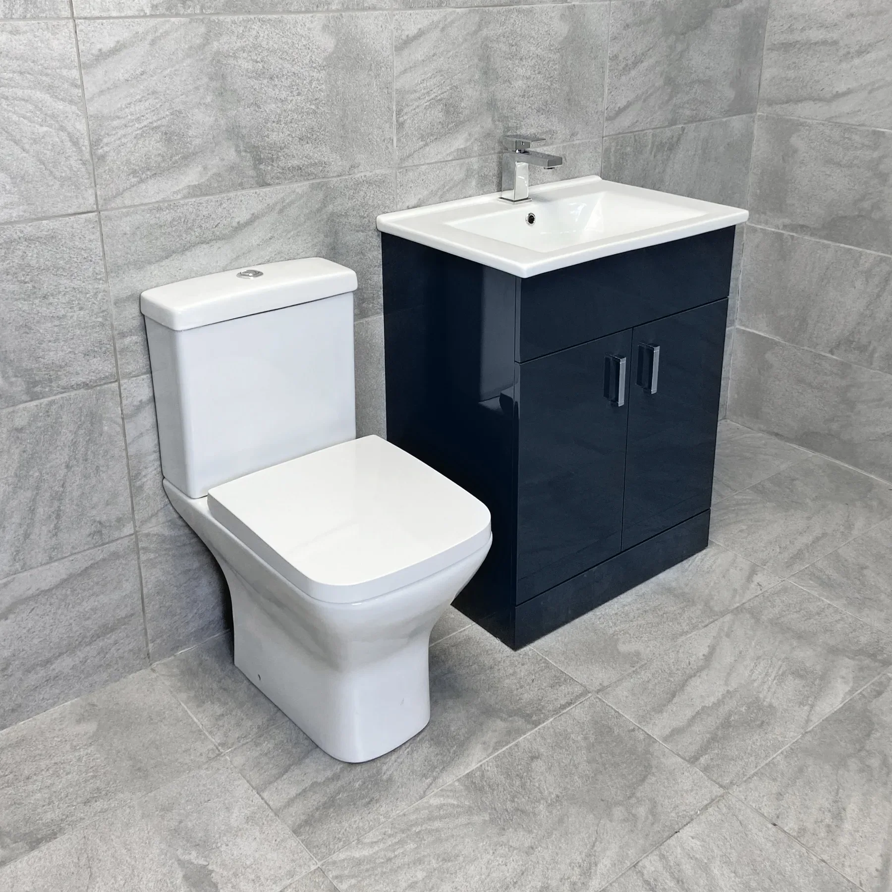 Tess Anthracite Square Vanity Unit Ceramic Basin & Short Projection Toilet Set 4 Tess Anthracite Square Vanity Unit Ceramic Basin & Short Projection Toilet Set - Image 2