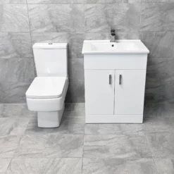 Comparethebathroom Shop 11 Tess White Square Vanity Unit Ceramic Basin & Bliss Square Toilet Set