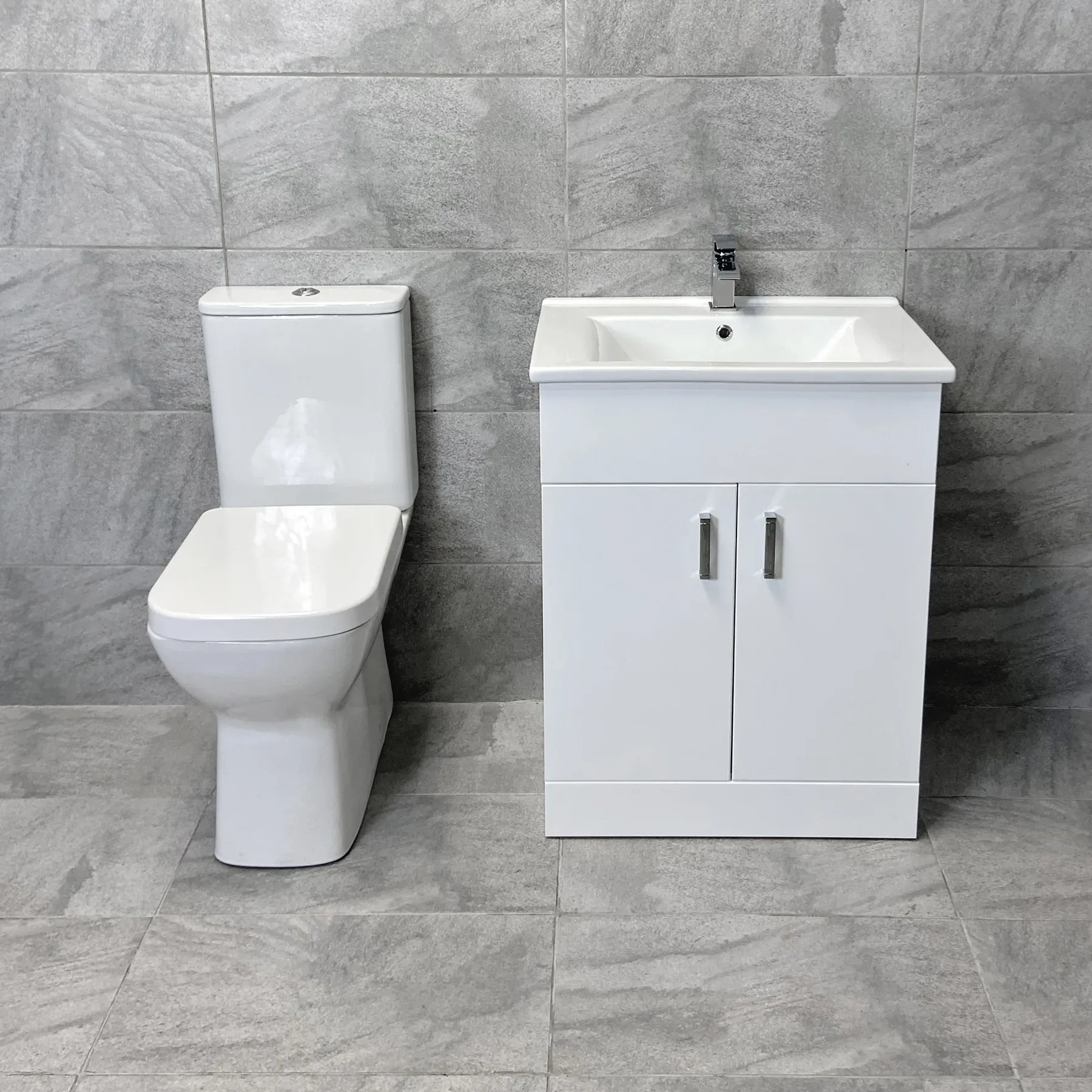 Tess White Square Vanity Unit Ceramic Basin & Meghana Comfort Height Toilet 3 Tess White Square Vanity Unit Ceramic Basin & Meghana Comfort Height Toilet