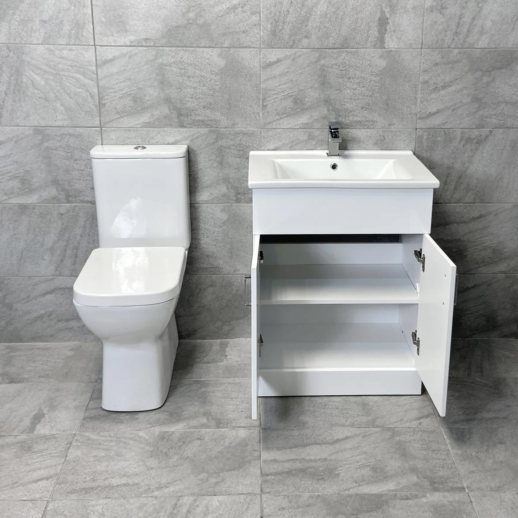 Tess White Square Vanity Unit Ceramic Basin & Meghana Comfort Height Toilet 4 Tess White Square Vanity Unit Ceramic Basin & Meghana Comfort Height Toilet - Image 2