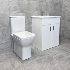 Tess White Square Vanity Unit Ceramic Basin & Meghana Comfort Height Toilet 13 Tess White Square Vanity Unit Ceramic Basin & Meghana Comfort Height Toilet -Comparethebathroom Shop Tess 650 White Meghana Toilet Set Side jpg webp