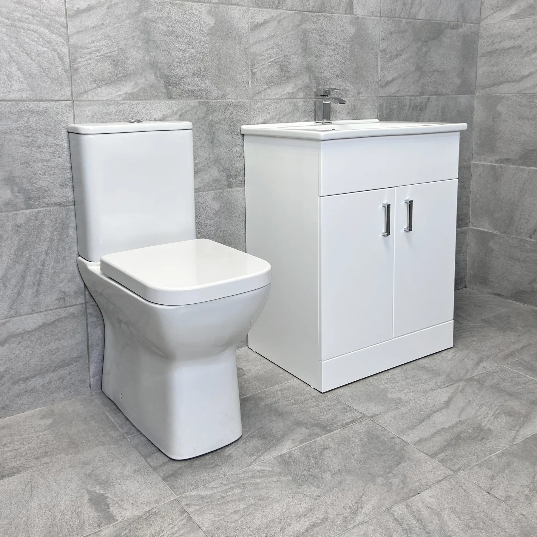 Tess White Square Vanity Unit Ceramic Basin & Meghana Comfort Height Toilet 5 Tess White Square Vanity Unit Ceramic Basin & Meghana Comfort Height Toilet - Image 3