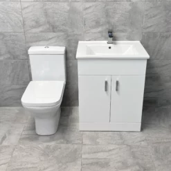 Tess White Square Vanity Unit Ceramic Basin & Short Projection Toilet Set