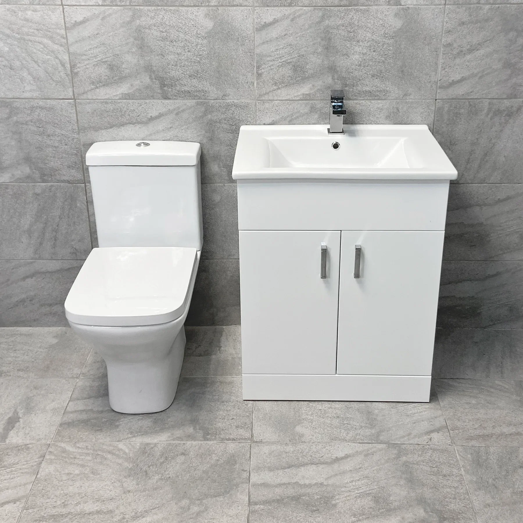 Tess White Square Vanity Unit Ceramic Basin & Short Projection Toilet Set 3 Tess White Square Vanity Unit Ceramic Basin & Short Projection Toilet Set