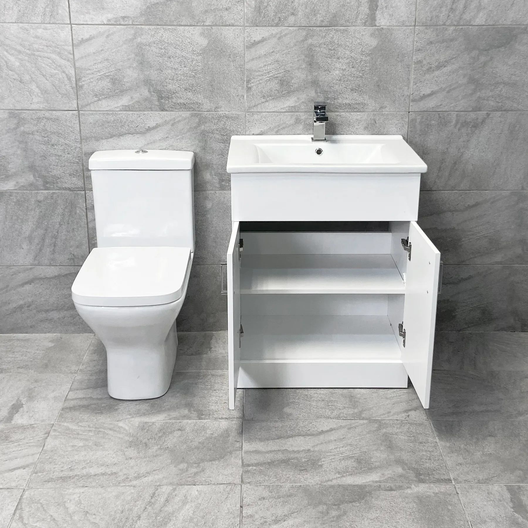 Tess White Square Vanity Unit Ceramic Basin & Short Projection Toilet Set 5 Tess White Square Vanity Unit Ceramic Basin & Short Projection Toilet Set - Image 3