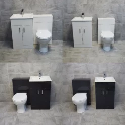 Tess 1150mm Square Vanity Set Ceramic Basin & Toilet Pan In White Or Anthracite