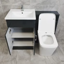 Hydros Tess Luxury 1050mm Bathroom Vanity Set Sink Basin + Square Style Toilet -Comparethebathroom Shop Tess Troya Anthracite 1050 Luxury Open jpg webp
