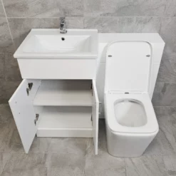 Hydros Tess Luxury 1050mm Bathroom Vanity Set Sink Basin + Square Style Toilet -Comparethebathroom Shop Tess Troya White 1050 Luxury Open jpg webp