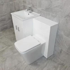 Hydros Tess Luxury 1050mm Bathroom Vanity Set Sink Basin + Square Style Toilet -Comparethebathroom Shop Tess Troya White 1050 Luxury Side jpg webp