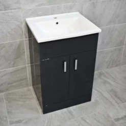 Tess Anthracite Square Vanity Unit Ceramic Basin & Meghana Comfort Height Toilet -Comparethebathroom Shop Tess vanity anthracite no taps 1 jpg 2