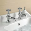 Comfrey Traditional Luxury Basin Sink Taps Bath Shower Mixer Lifetime Guarantee -Comparethebathroom Shop Traditional Victorian Style Basin Taps Cross Head Chrome Pair Hot Cold Sink 222020443638 JPG