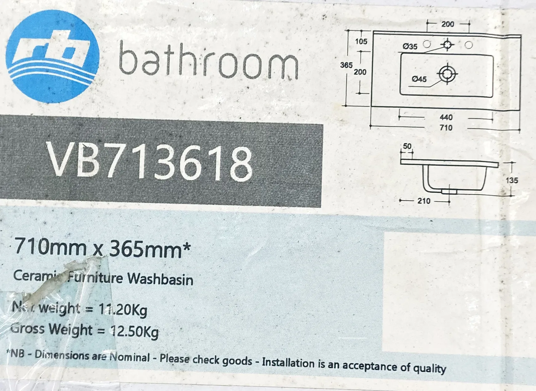 710mm X 365mm Ceramic Bathroom Furniture Sink Vanity Basin Rectangular 4 710mm X 365mm Ceramic Bathroom Furniture Sink Vanity Basin Rectangular - Image 2