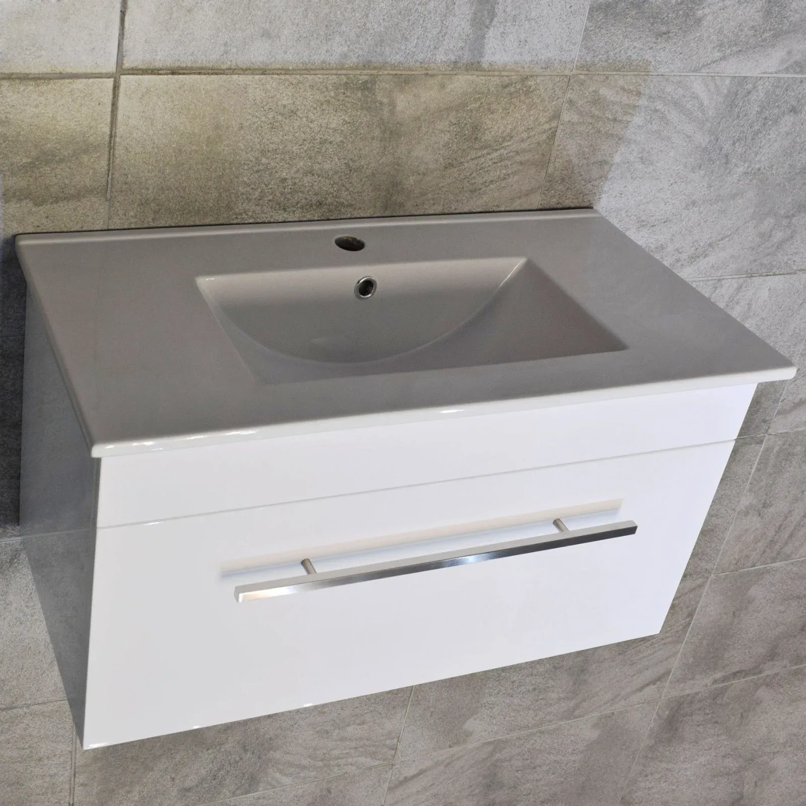 Sulu Wall Hung Vanity Unit With 800mm Ceramic Basin Sink 1 Drawer White 4 Sulu Wall Hung Vanity Unit With 800mm Ceramic Basin Sink 1 Drawer White - Image 2