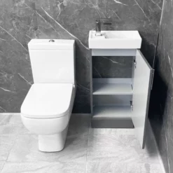 RAK Series 600 Toilet + Cube 400mm Grey Vanity Basin Unit Cloakroom Set EnSuite 11 RAK Series 600 Toilet + Cube 400mm Grey Vanity Basin Unit Cloakroom Set EnSuite -Comparethebathroom Shop Vault Cube 400mm Grey Vanity with Rak Series 600 Toilet Cloak Set Open jpg webp